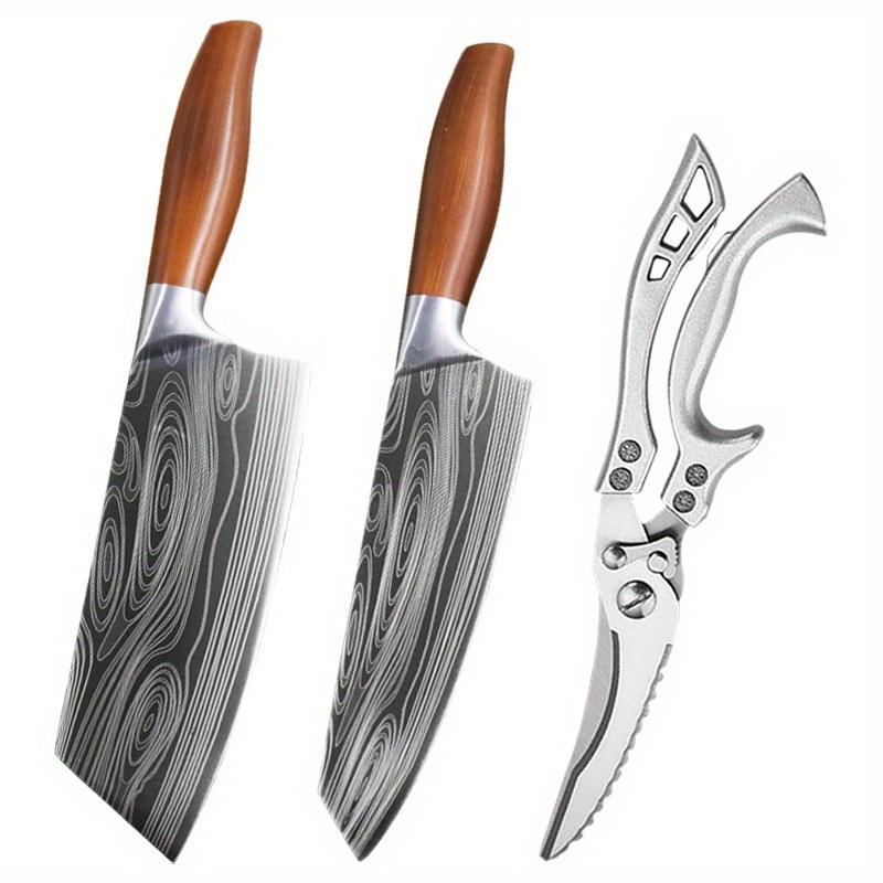 

3pc Kitchen Knife Set Stainless Steel Forged Chef Butcher Meat Cleaver Fruit Vegetable Scissors Handmade Professional Sharp