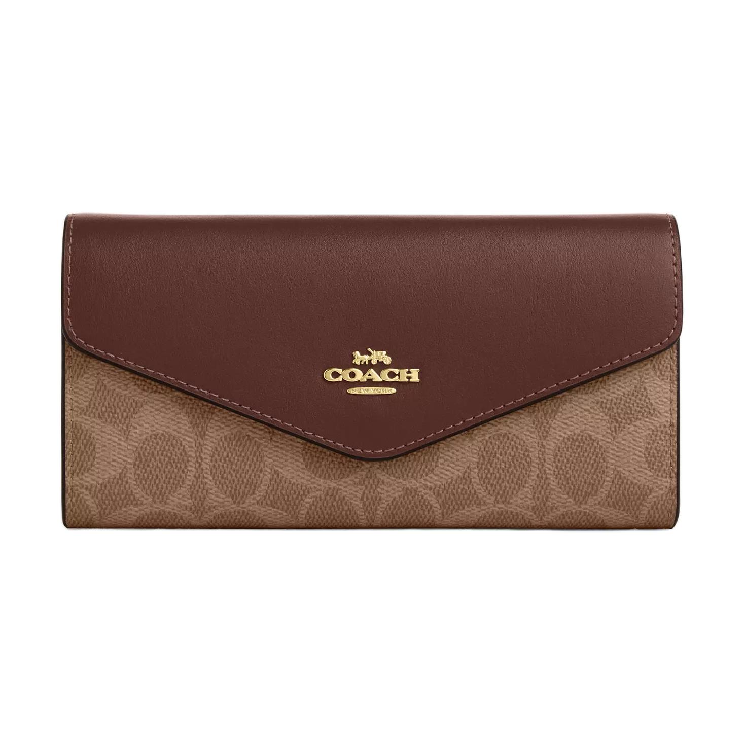Coach 19 Classic Brand Logo Leather Envelope Wallet Women Wallet Brown Dark-Brown CX160-IMXHE Tan & Brown