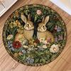 Cute Rabbit Round Carpet Ethnic Style Flowers Bunny Area Rug Soft Non-slip Animal Home Decor Floor Mat Holiday Living Room Decor