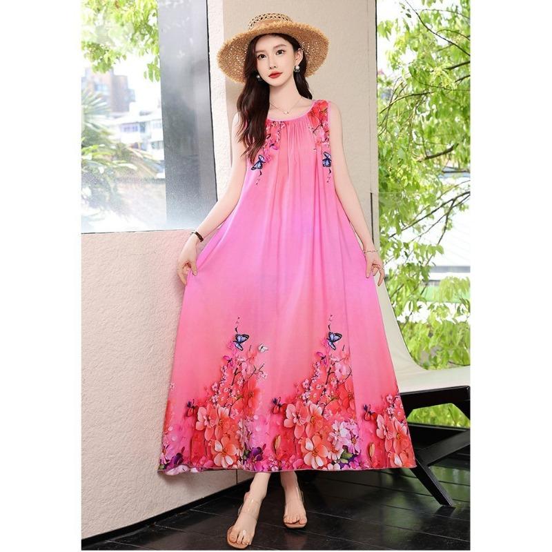 Plus Size Sleeveless Boho Dress Ethnic Summer Beach Maxi Long Dress Vacation Fashion