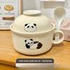 Panda Ceramic Instant Noodle Bowl with Lid and Spoon