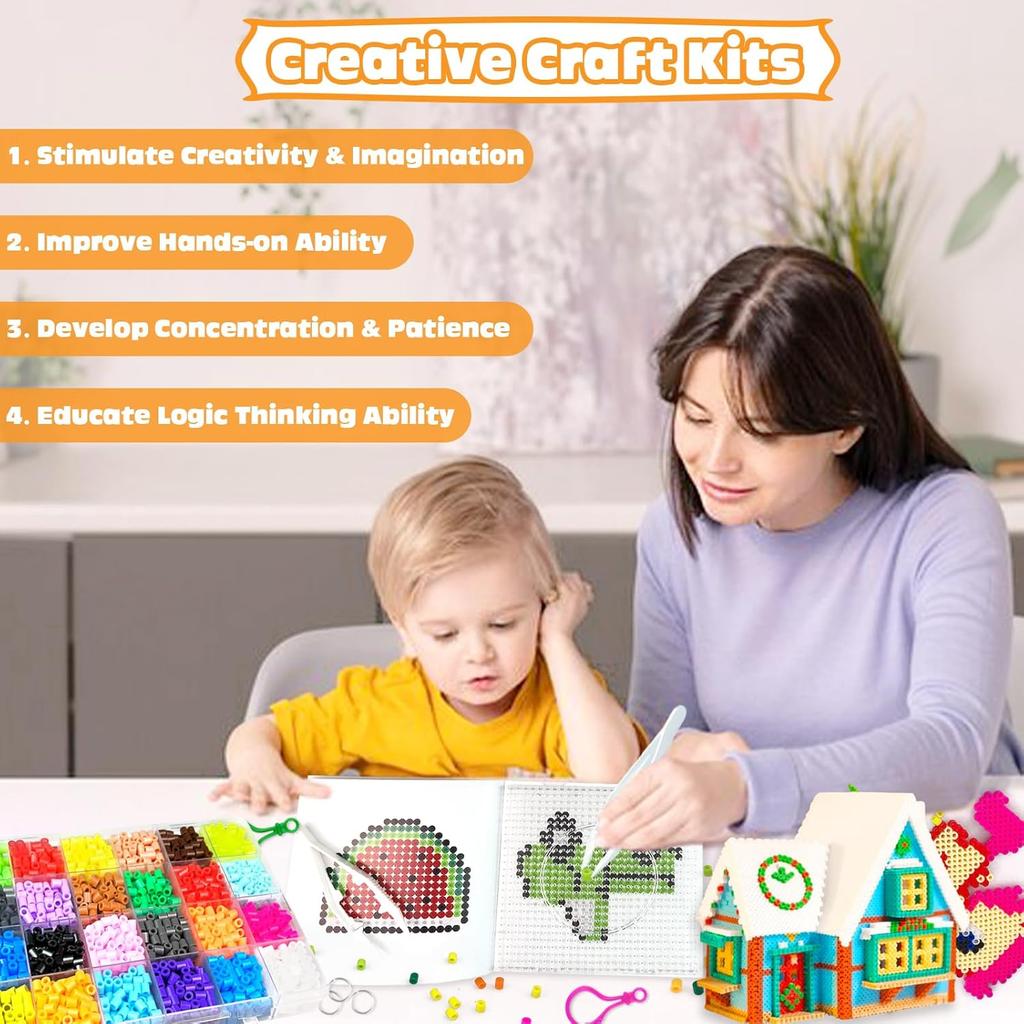 Fuse Beads Kit - 72 Colors 5mm Fuse Beads Set with Pegboards, Ironing Papers and Accessories, Fuse Beads 3 Boxes, DIY Craft Kits for Kids, Arts and