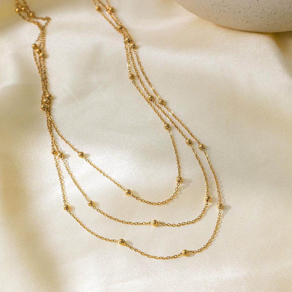 Stainless Steel Necklace New High-end Atmosphere Delicate Beads Multi-Layers Chain Bone Necklace For Women  Party Gifts