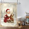 1pc Santa Claus Print Waterproof Perforated Shower Curtain Bathe Partition Privacy Multi Size with 12 Hooks Easy Installation