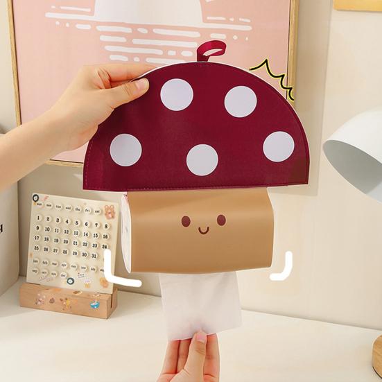 Tissue Box Waterproof Wear-Resistant PU Wall-Mounted Mushroom-Shaped Tissue Paper Bag Easy Installation for Kitchen Car Bathroom Storage