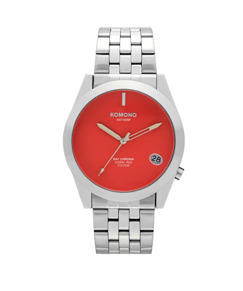 Authorized Retailer Komono Watch RAY Chroma Estate Silver Coral Date [KOMONO] Men's KOM-W4425
