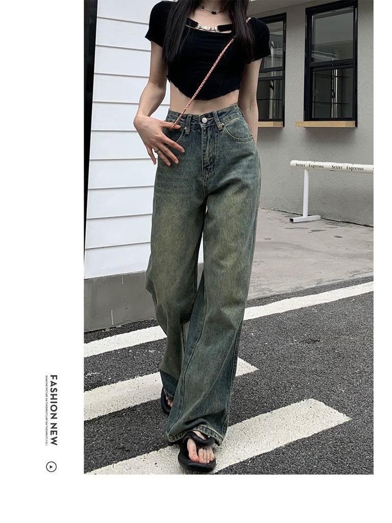 Nostalgische Retro High Waist Straight Leg Jeans für Frauen mit birnenförmigen Figuren - Lässige lockere Wide Leg Hosen in voller Länge für den Herbst.