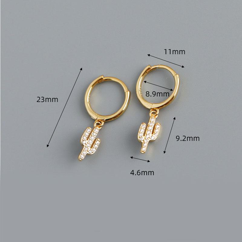 ANENJERY Micro Zircon Cactus pendentif boucles d'oreilles femme mignon Simple Trandy oreille bijoux