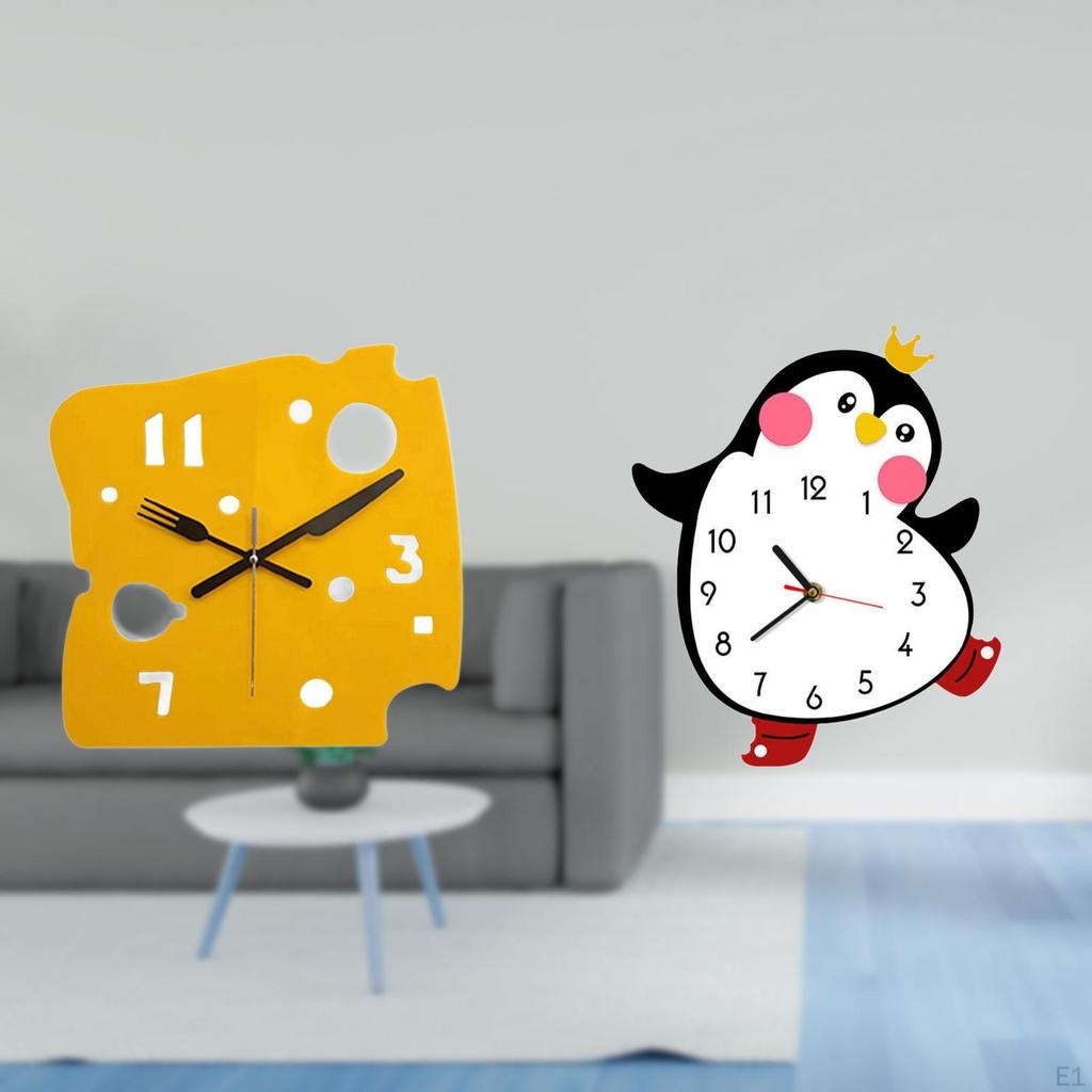 Nordic Minimalist Penguin Cheese Acrylic Wooden Quiet Decorative Wall Clock for Office Bedroom