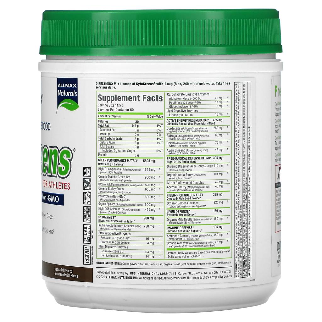 ALLMAX, CytoGreens, Premium Green Superfood for Athletes, Chocolate Flavor, 1.5 Lbs (690 G)