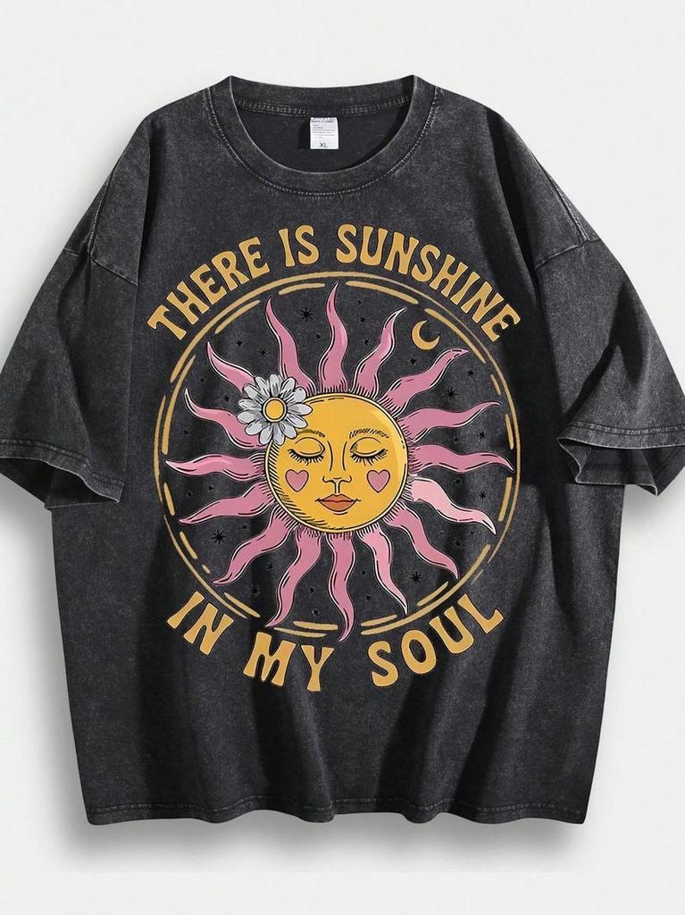 Vintage There Is Sunshine In My Soul Charcoal Acid Wash Graphic Tee