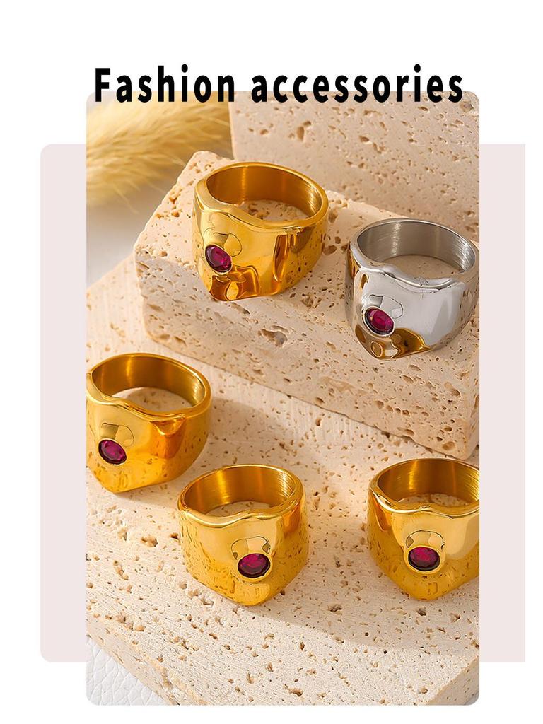 Elegantní evropský a americký šik zirkonový prsten - Široký pásek, Leštěný, Exagerovaný design, Nerezová ocel, Neblednoucí 18k pozlacení.