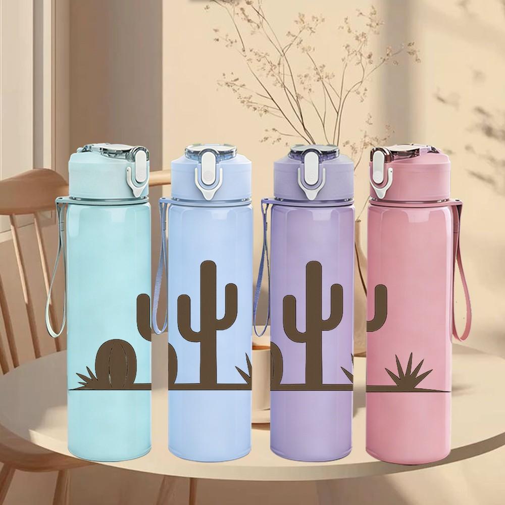 1PC Desert Cactus Plant Landscape Print 750ml Color Plastic Sports Water Bottle Leakproof Flip Straw Lid Suitable for Sports Office Home Use