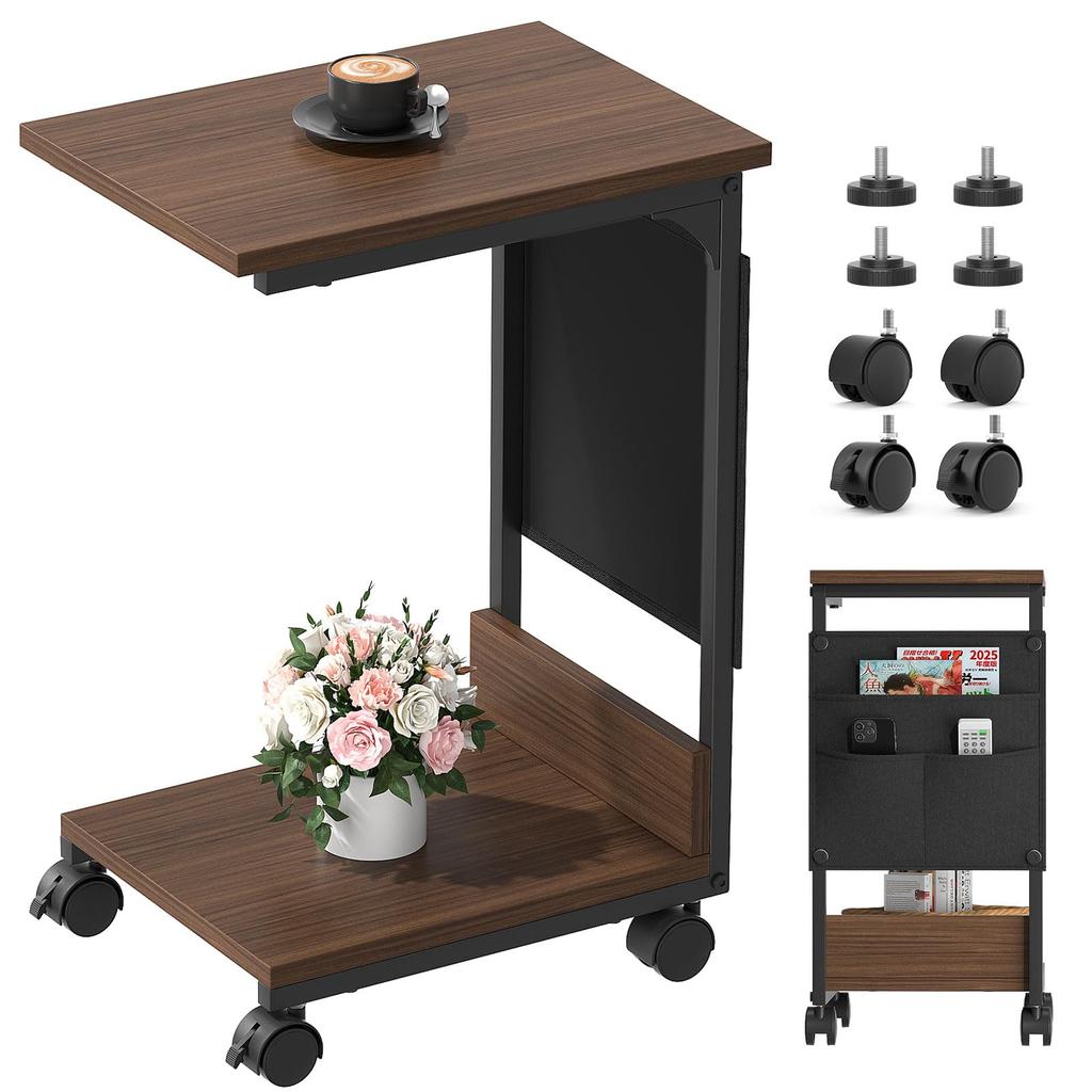 TTWO Side Table 37cm x 26cm x for Living with Storage Mini Coffee Cafe with Casters and Adjustable Nordic Modern Stylish Height Nightstand, (W) (D)