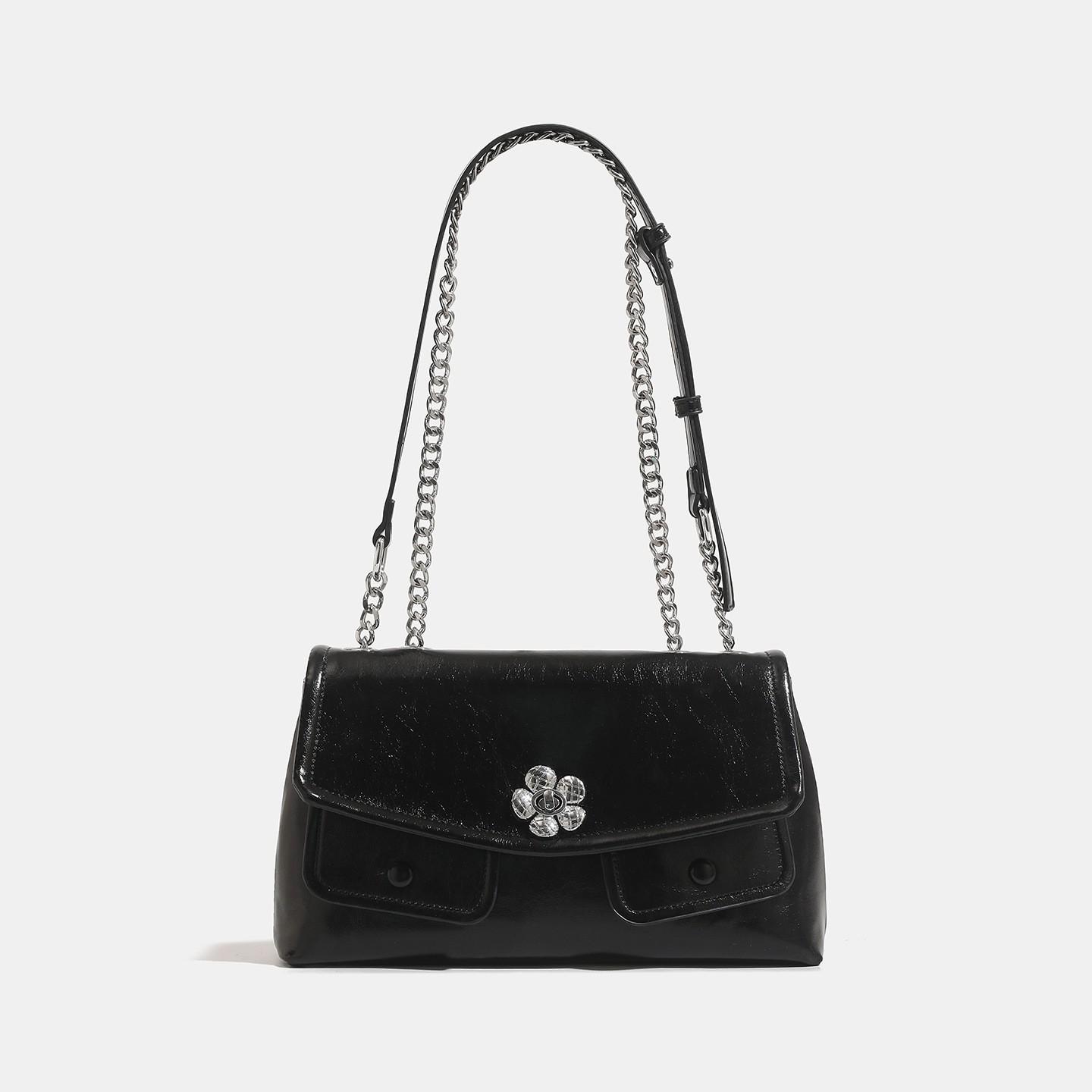 

Bag Women s 2025 Autumn and Winter New Fashion Crossbody Underarm Women s Bag Feeling Retro Shoulder Mailman Bag Rhombus Chain Bag чорний