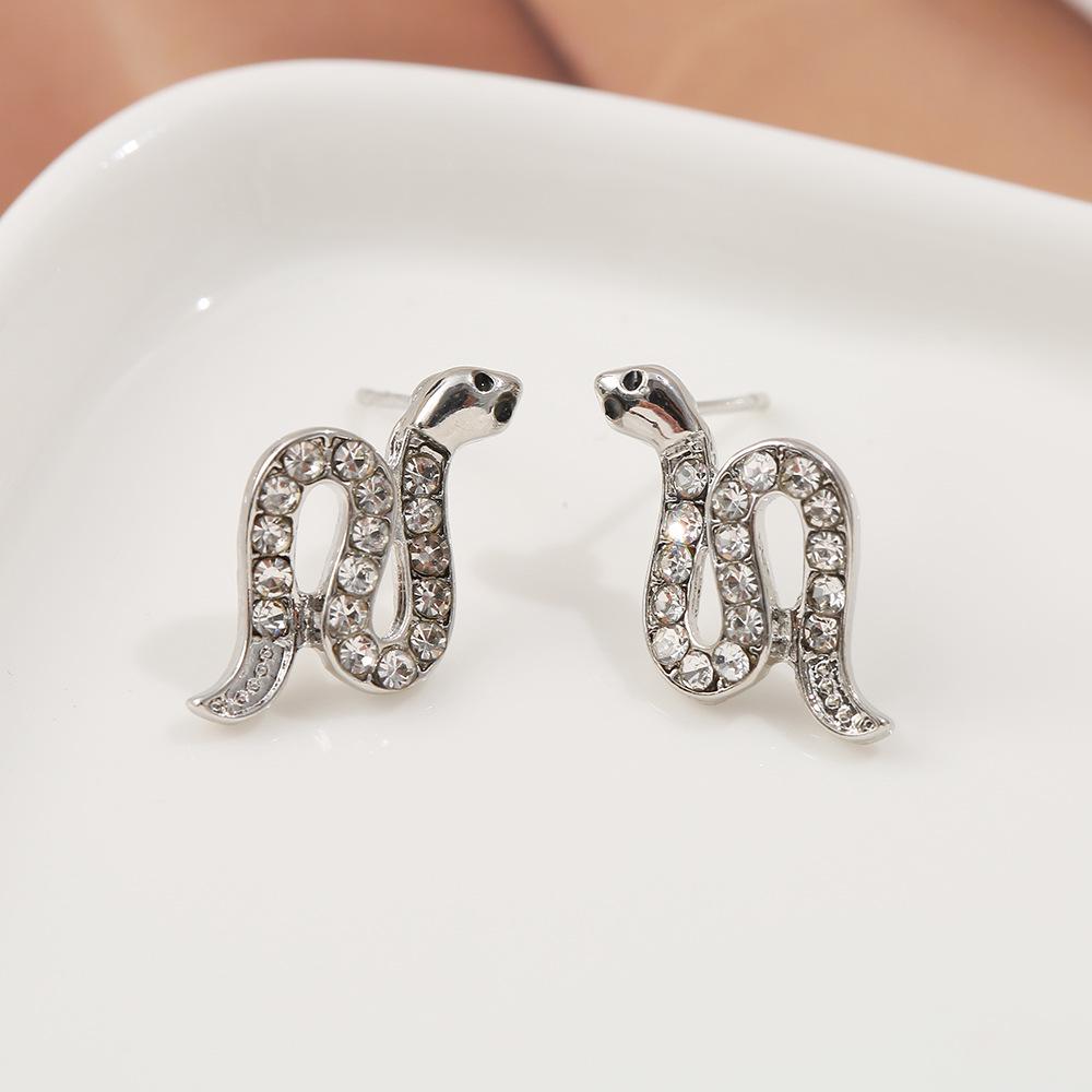 Luxurious Snake-Shaped Micro-Paved Diamond Stud Earrings