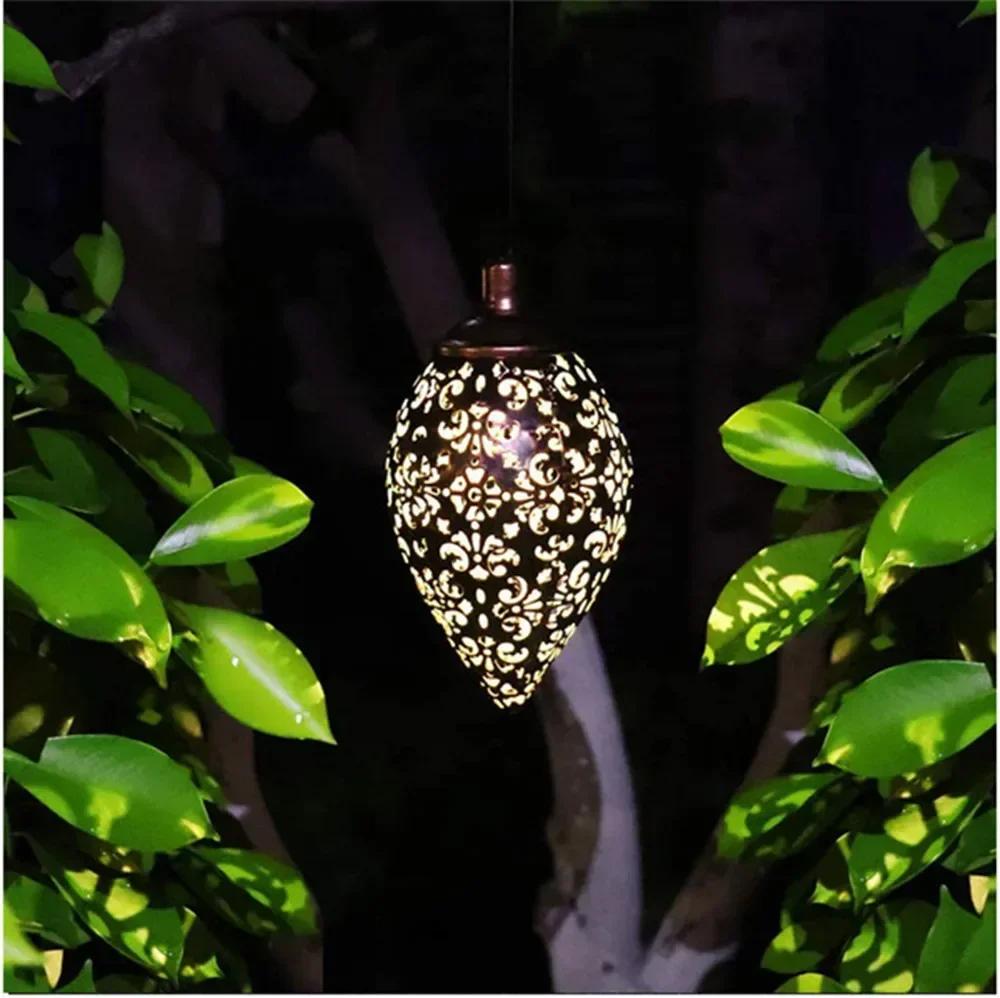 Outdoor Water Drop Shaped Solar Projection Light Waterproof Hollowed-out for Garden Patio Stair Fence Street Landscape Balcony