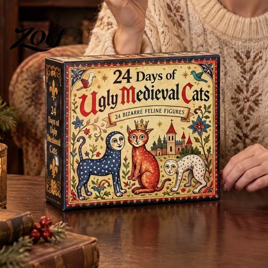 Sezónní párty dárky 24 dní ošklivých středověkých koček Adventní kalendář s jedinečnými opakovaně použitelnými akrylovými přívěsky ozdobami, Vinylový vánoční odpočet