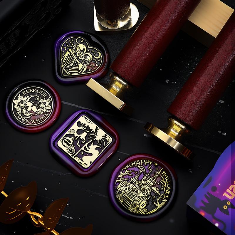 Halloween Seal Cylindrical Red Handle (handle + Brass Seal Head) Fire Lacquer Seal Set Handle Copper Head