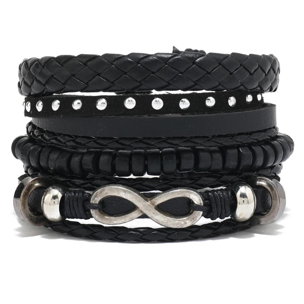 Braided Leather Bracelets for Men Vintage Life Tree Charm Wood Beads Ethnic Tribal Wristband Rope Bracelet Set