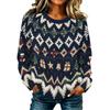 Women's Stylish Casual Long Sleeve Neck Knit Pullover Sweater with Christmas Print