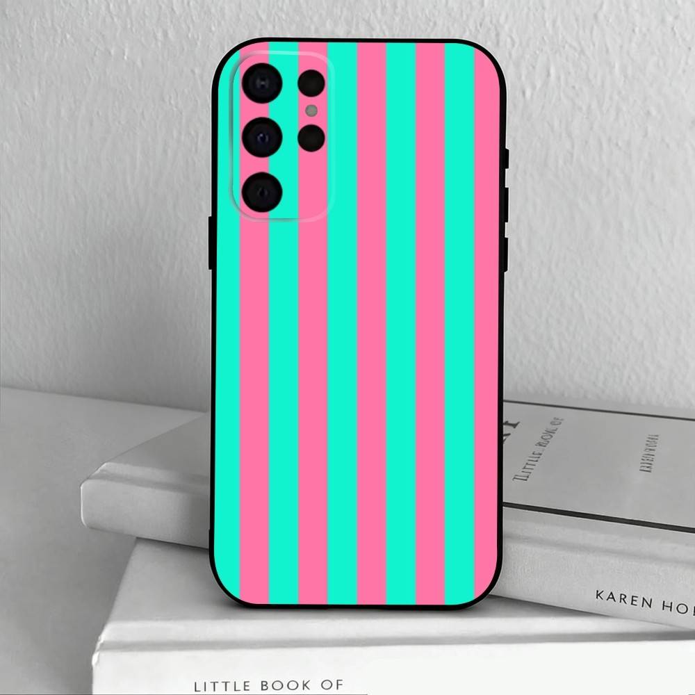 S-Striped Color-Blocking Art P-Pattern  Phone Case For Samsung S25,24,23,22,30,21,10,9,Ultra,Plus,Lite,FE,4,5 G Soft Black Case