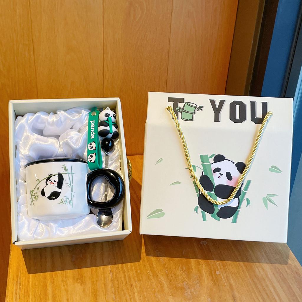Becher mit Deckel Löffel Neuer Stil Damen Panda Tasse Souvenir Keramik Wasserbecher Kaffeetasse