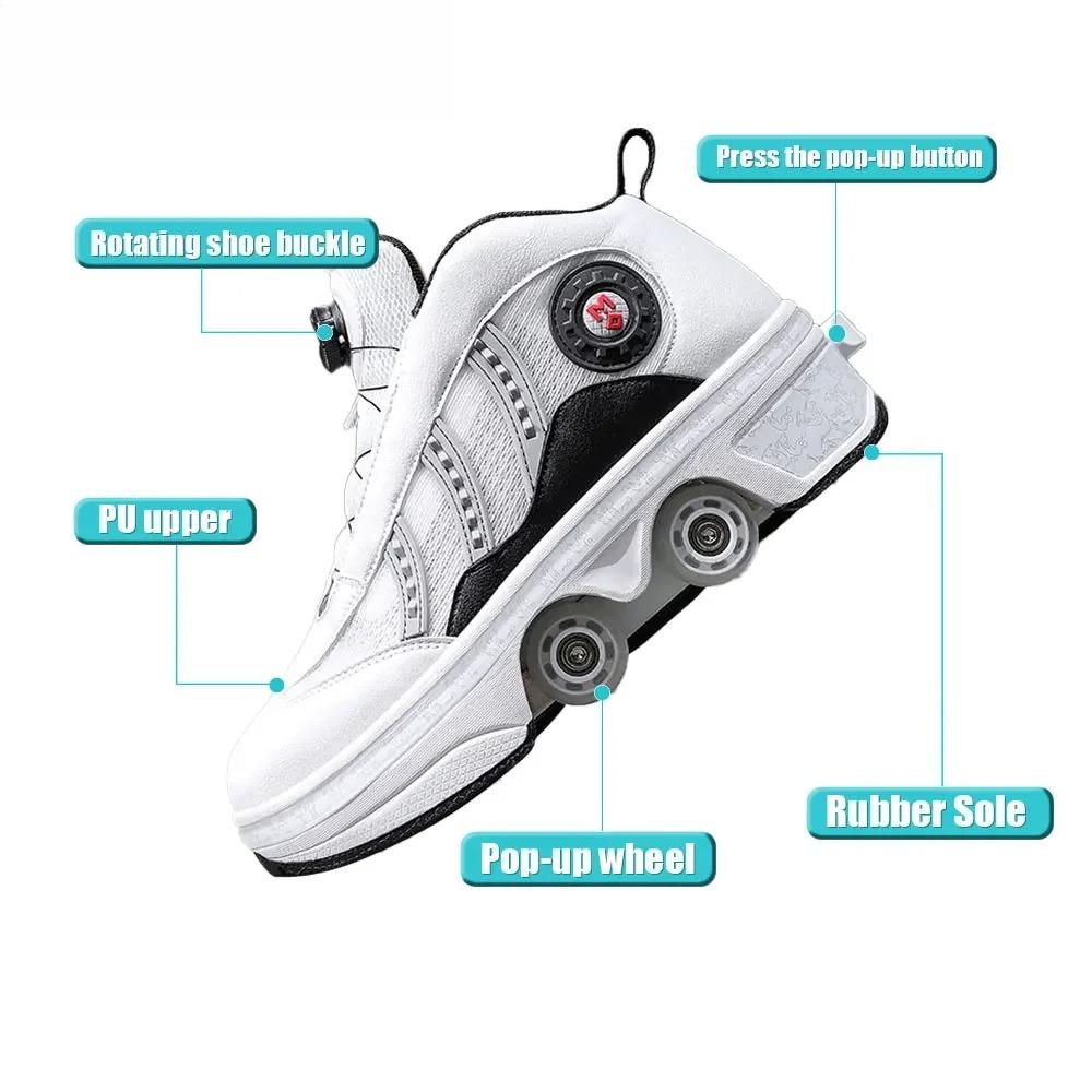 Unisex 4-Wheel Roller Skates Automatic Retractable Women's High Sneakers with Wheels Girls' Dual-Purpose Skating Sports Shoes