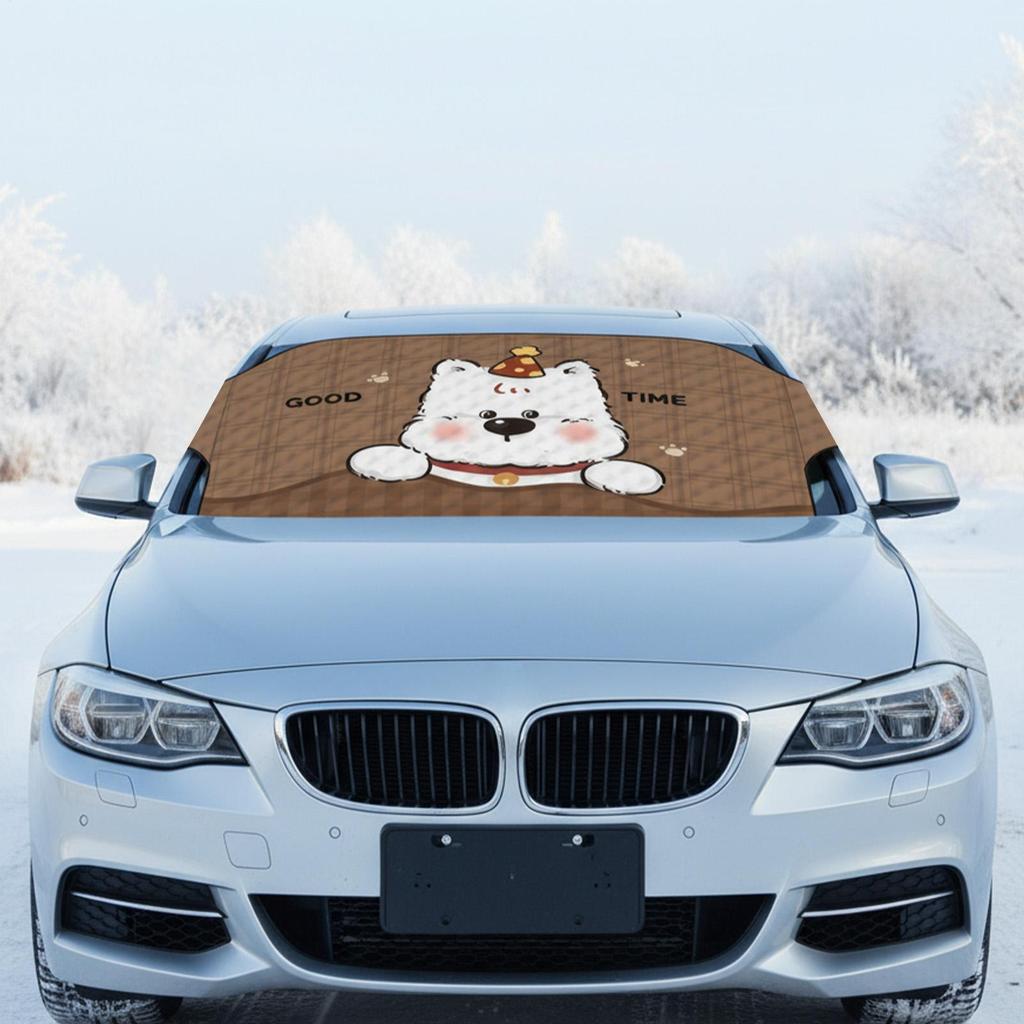 Cute Cat Dog Design Car Windshield Snow Cover 77x36inch Waterproof Auto Sunshade Frost Protector Snow & Ice Windshield Cover