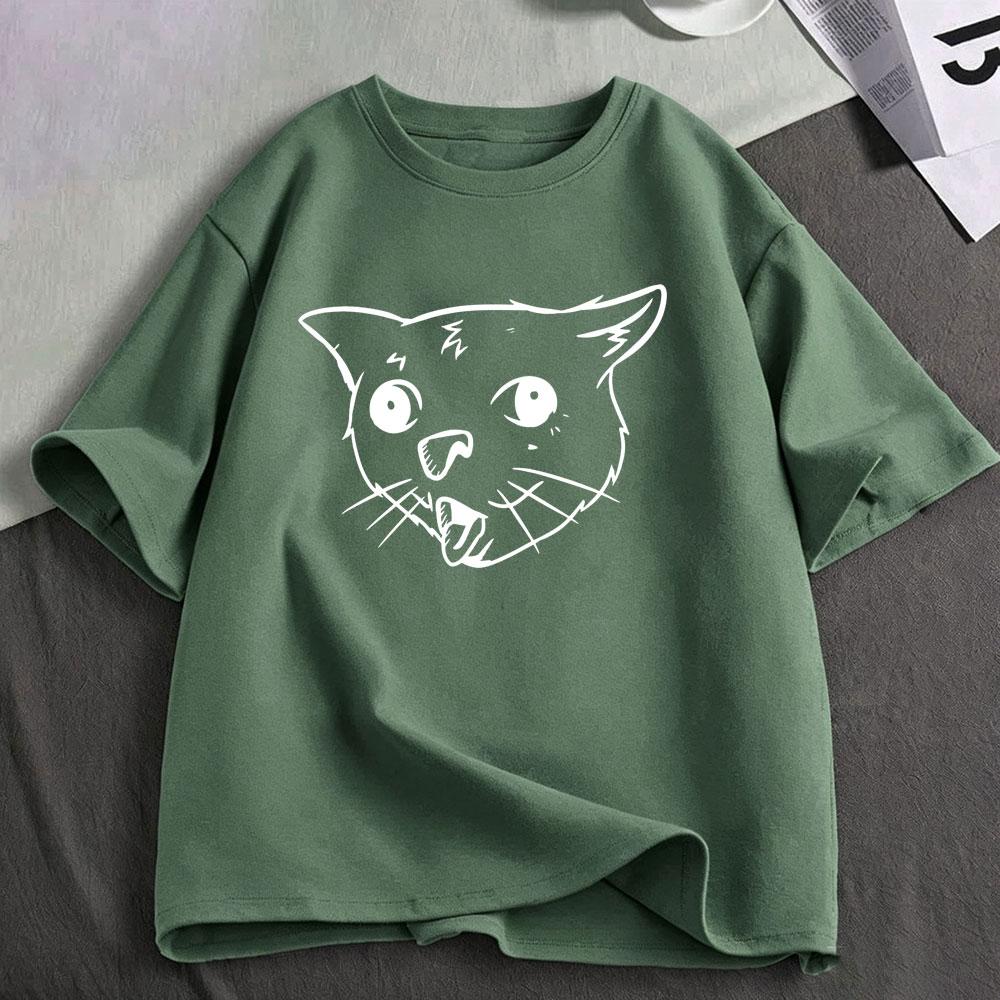 Coughing Cat Funny Meme Graphic T Shirts Unisexs Unisex Clothing Fashion Cotton Casual Oversized Short Sleeve Tshirts Streetwear