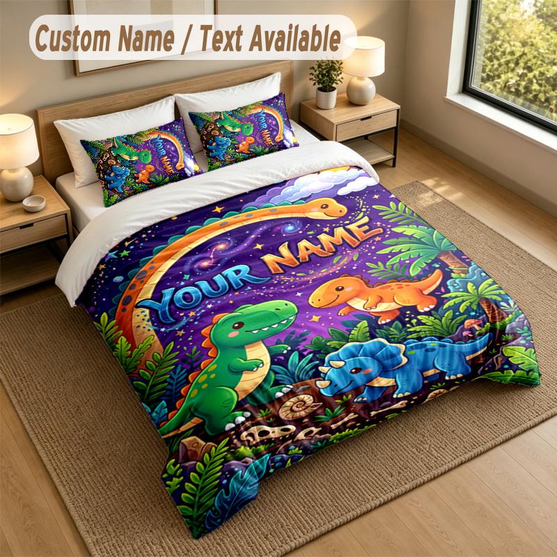 Dinosaur Theme Personalized 3Pcs Bedding Set Custom Text & Name 1 Sheet 2 Pillowcases Household Bedding 1pc