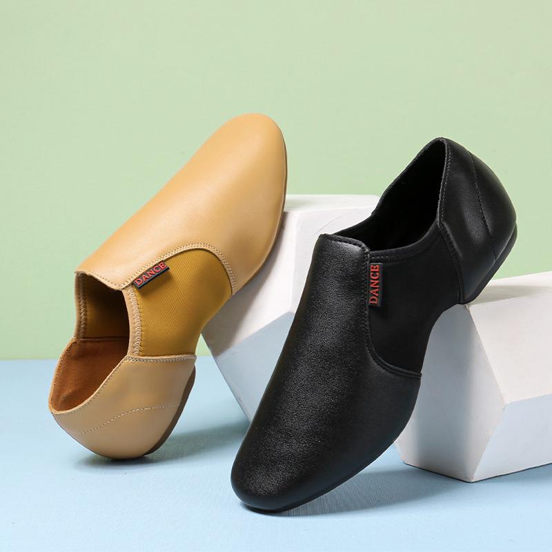 Genuine Leather Jazz Dance Shoes Tan Black Antiskid Sole Jazz Shoes High Quality Adults Dance Sneakers For Girls Women