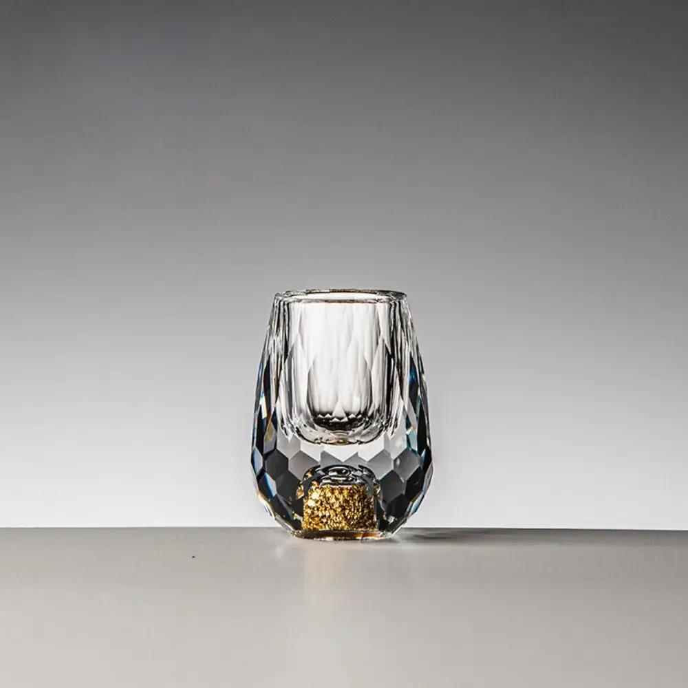 

6pcs Luxury Crystal Glass Vodka Sake Shochu Glass Bar Liqueur Double Bottom Gold Foil Glass Cup High-end Gifts Hard Liquor 6pcs золотий