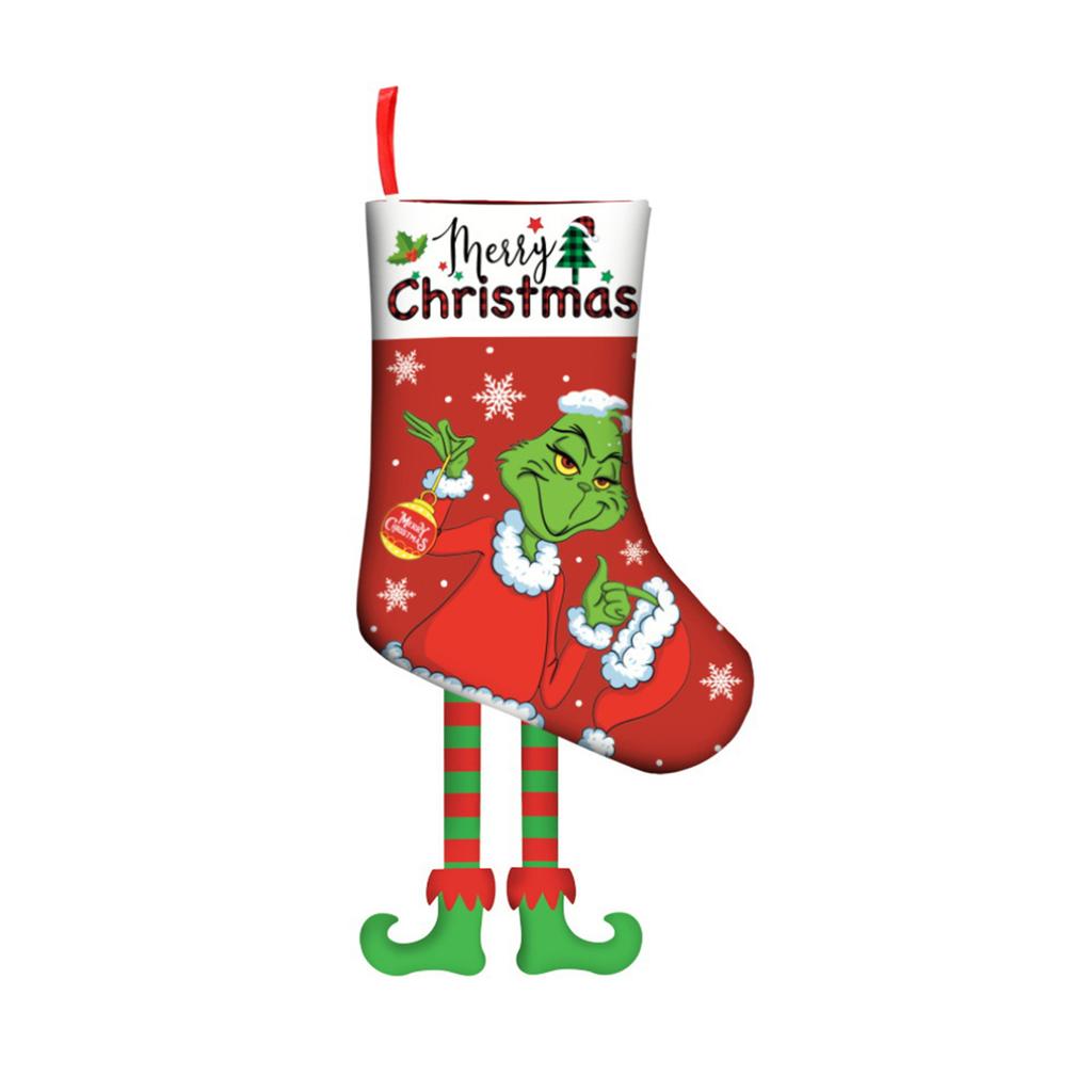 Christmas  Stockings Green Creative Printing Gift Bag Fireplace Pendant Decoration