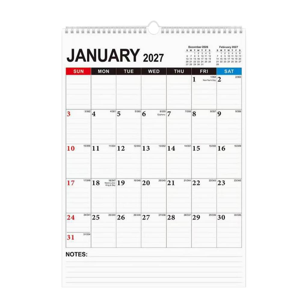 2027 Wall Calendar - Coil Monthly Hanging Calendar with Writable Memo Notes for Home or Use