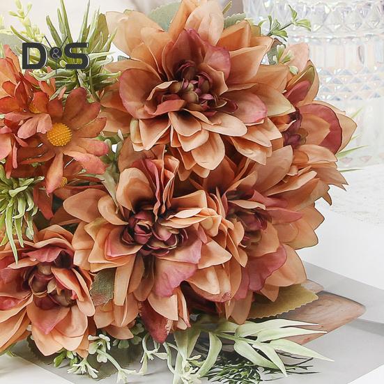 Simulated Flower Bouquet 5 Forks Flower Leaves Artificial Bouquet Realistic Silk Flowers Indoor Outdoor Decoration