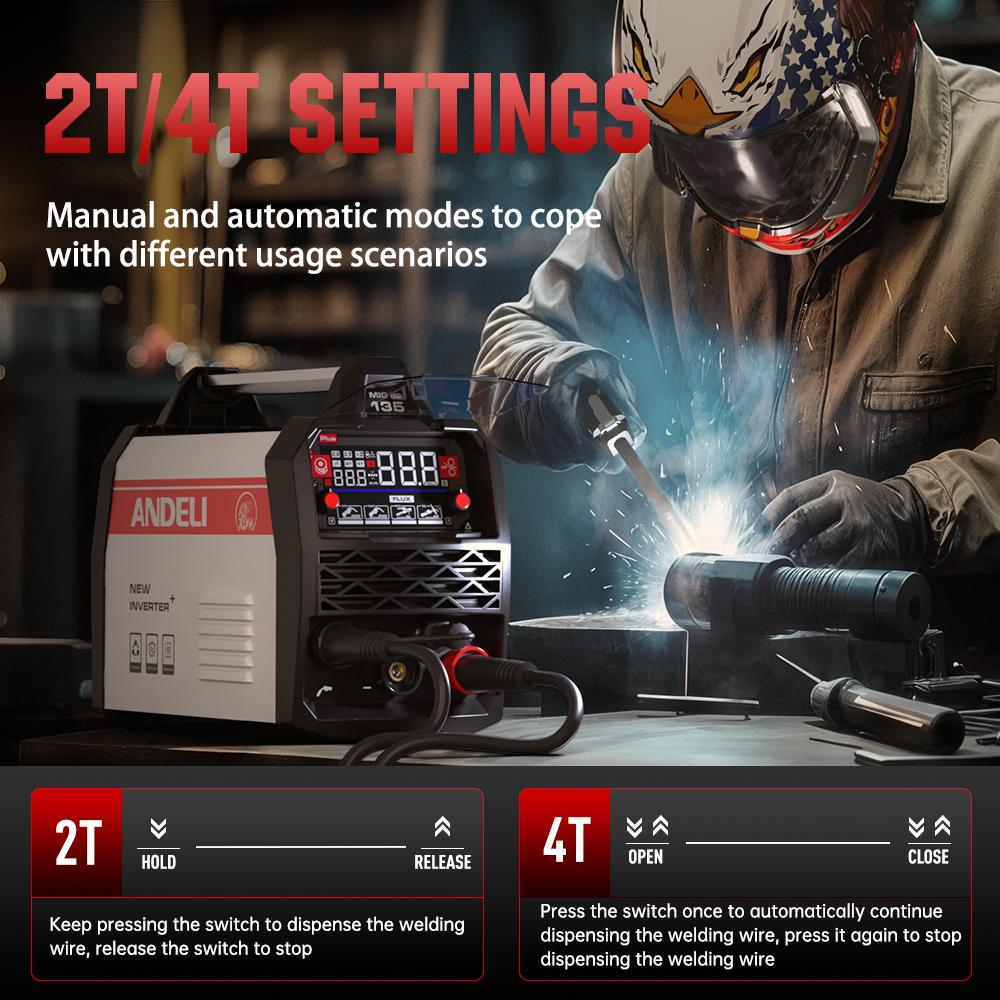 Saldatrice MIG MIG-135 PLUS ANDELI Saldatrice 3-in-1 FLUX CORE MIG/TIG LIFT/MMA con Sinergia 220V