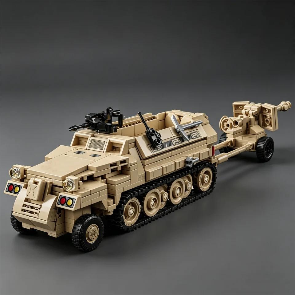 Military Toy Tank Transport Truck Army Half Track Armored Vehicle Construction Brick Building Block Car Gift for Kids Childrens Boys