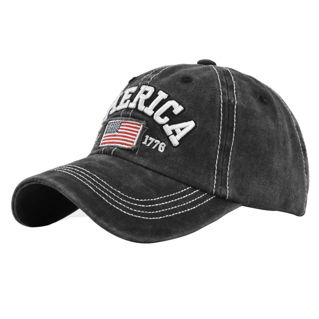 Vintage American Flag Embroidered Baseball Cap, Adjustable Washed Denim Hat for Men & Women, Patriotic Style