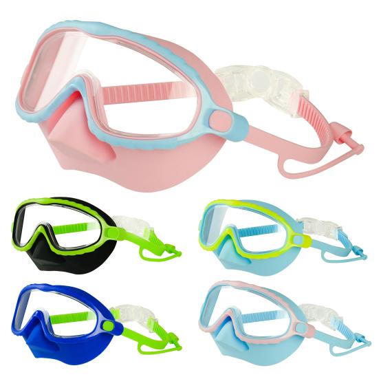 Kids Swim Goggles Anti-Leak Snork Face Guard with Nose Cover And Elastic Strap Anti-Fog UV Protection Swimming Goggles for Boys Girls Ages 3-15