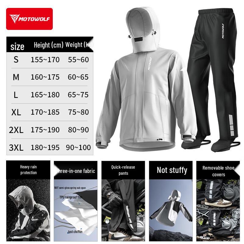 MOTOWOLF Motorcycle Quick-Release Split Rain Suit M