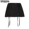 WTEMPO Girl's High Waist Double Drawstring Zipper Short Skirts Women's Solid All-match Pleated A-line Mini Skirts