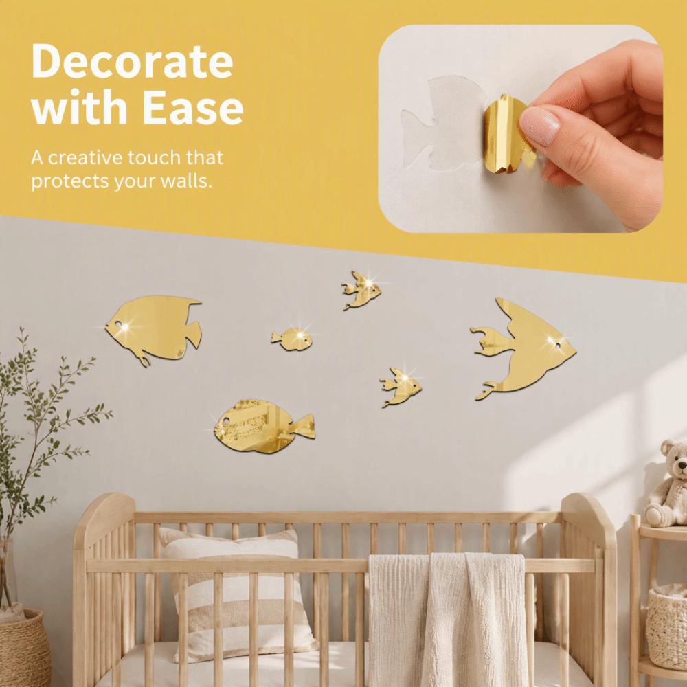 3D Effect Fish School Wall Sticker Mirror Finish Removable Adhesive 3D Fish Wall Art Tile Decal Style Under The Sea Theme