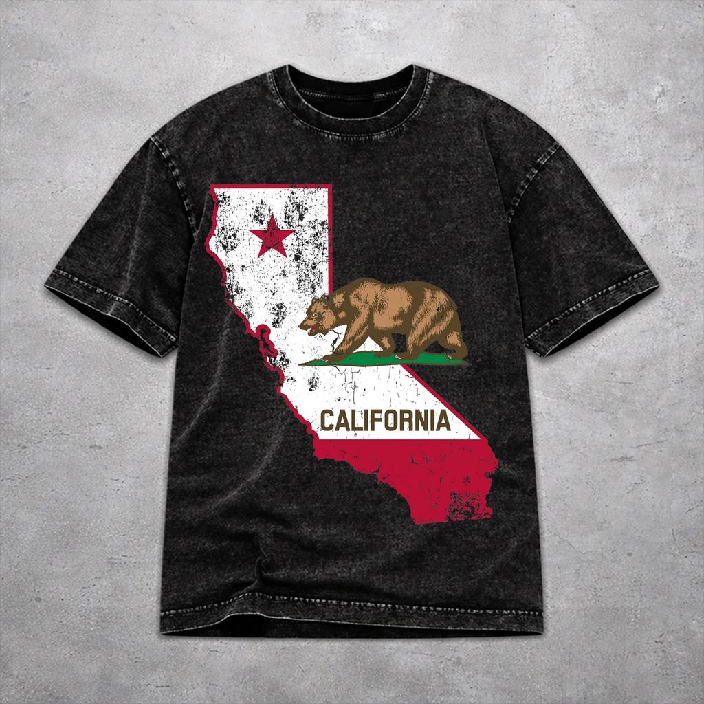 Vintage Women Men Republic California Tee Shirt Oversize Washed T Shirts Apparel
