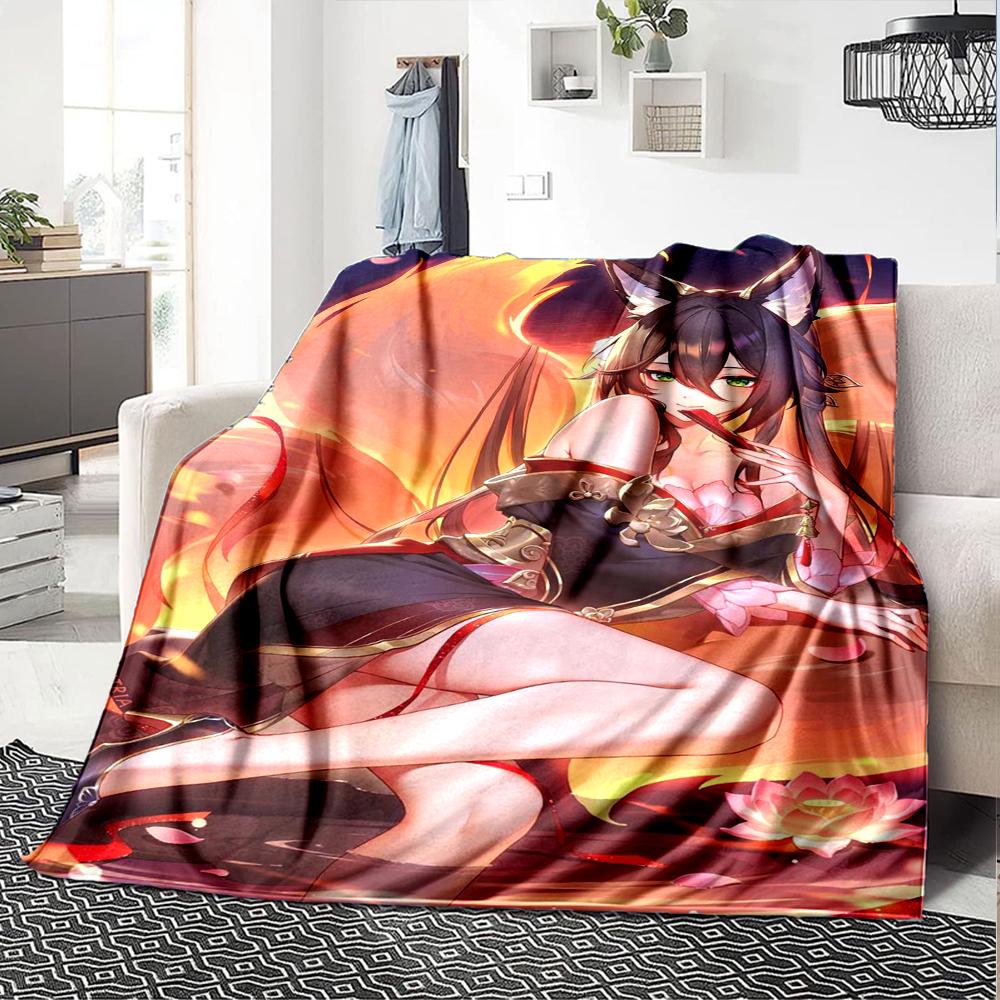 1Pc Genshin Impact Anime Character Blanket Soft Comfortable Polyester Blanket All Season Use Suitable Bedroom Office Outdoor Christmas Gift Choice Pri