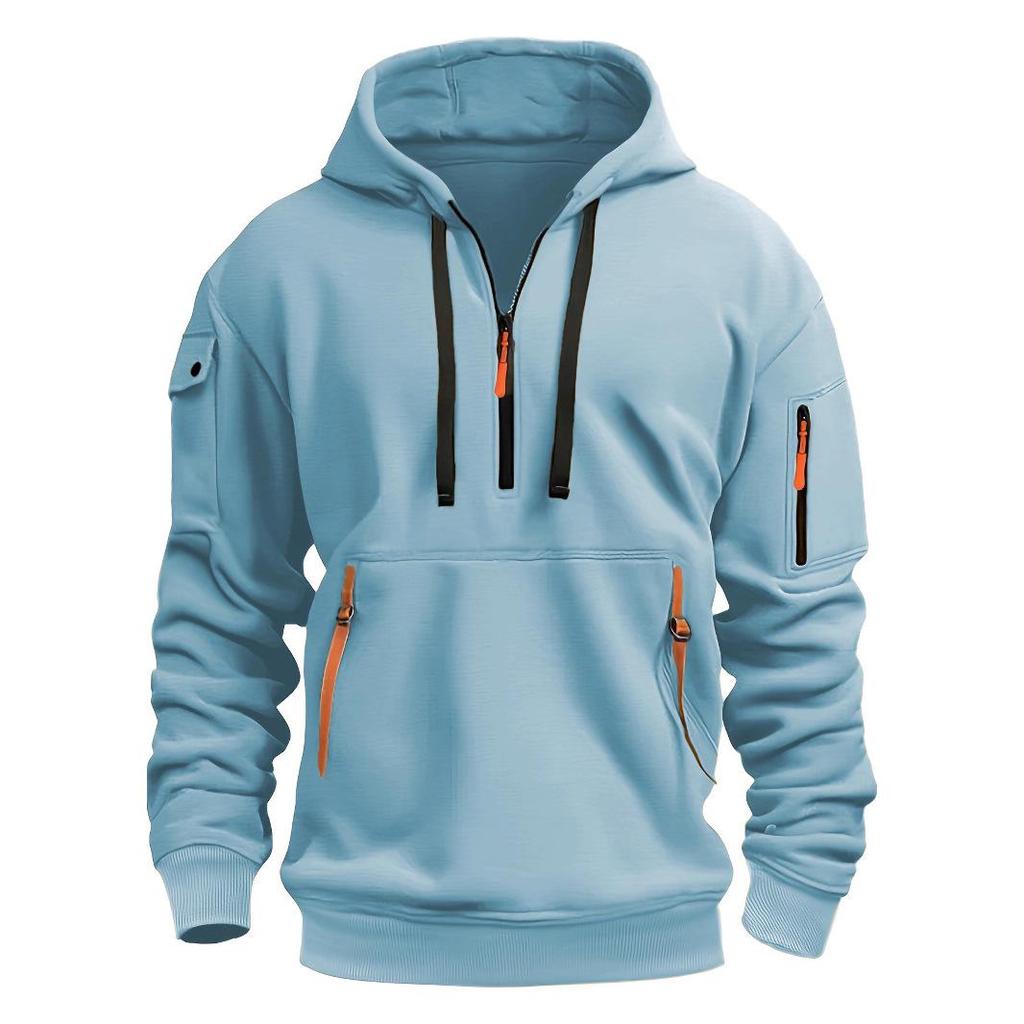 Men's European Size Casual Sport Hoodie with Zippered Arm Pocket - Autumn/Winter