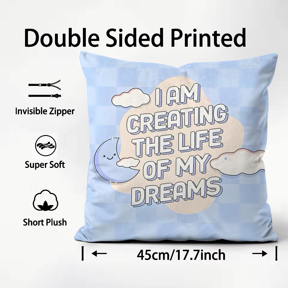 Encouraging Text Ins Cushion Cover Plush Fabric Soft Double-Sided Printed Sofa Warm Winter Home Child Gift Pillow Case