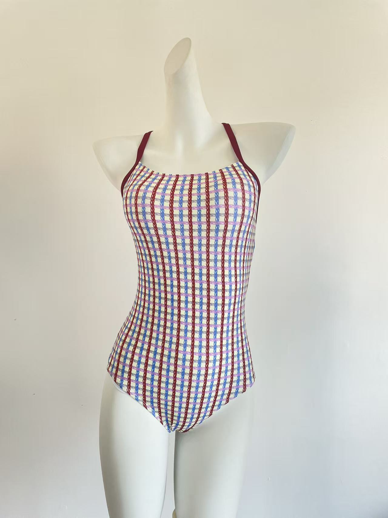 

Skinny Striped One-Piece Swimsuit Vintage Hot Spring Resort Style Seaside Fashion Beach Student Swimsuit XXL