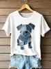 European & American 3D Printed Denim Pet Dog Round Neck Short Sleeve Women's Casual Loose Top, 2026 Style