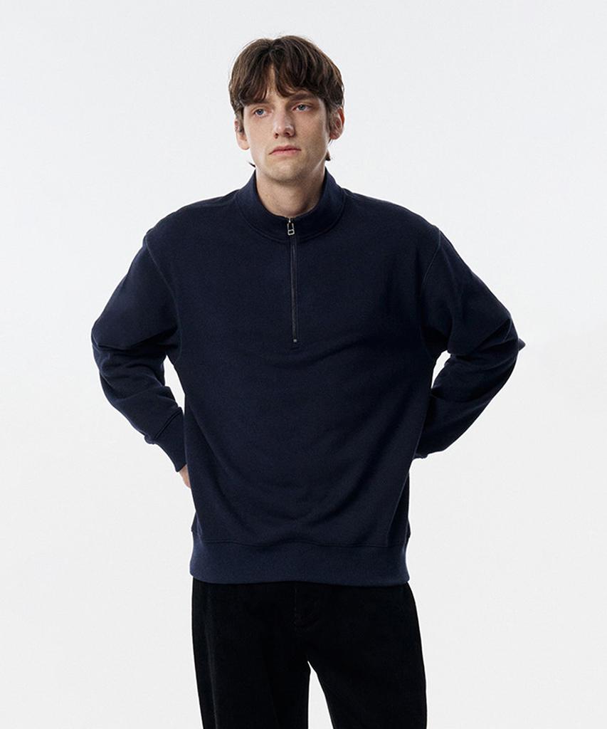 TAILDERN Paul Cotton Quarter Zip-Up Sweatshirts Navy